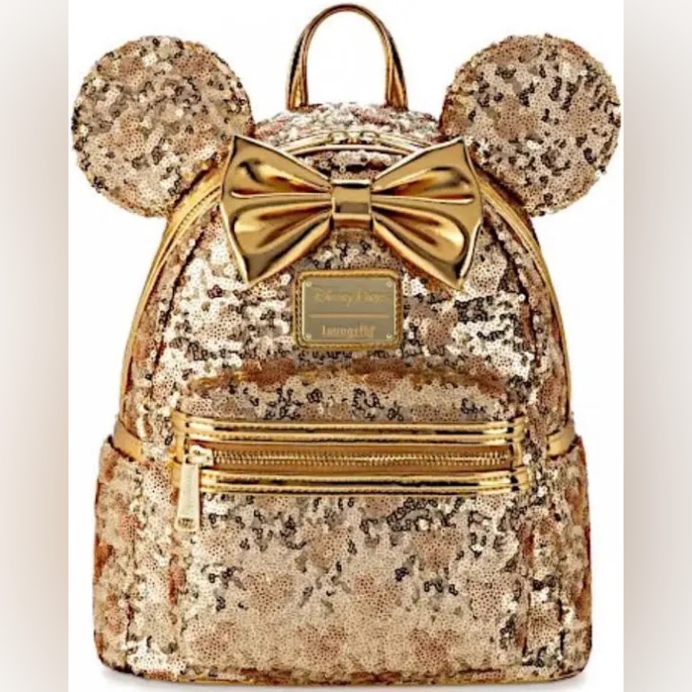 Minnie Mouse Gold Sequin Loungefly Mini Backpack